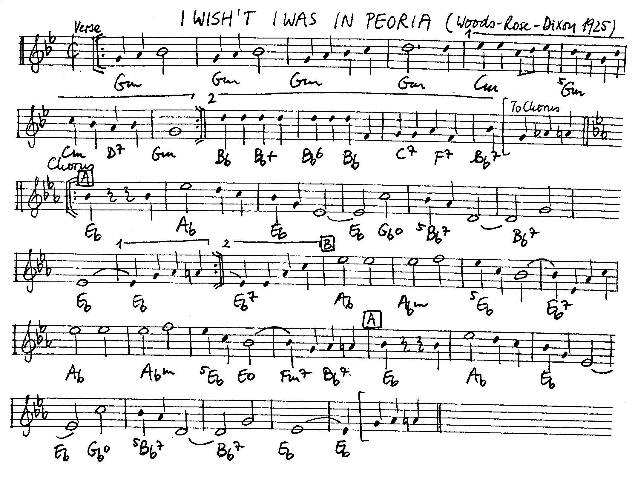 i wished i was in peoria free jazz leadsheet - Courtesy of the Jungle Jazz Band